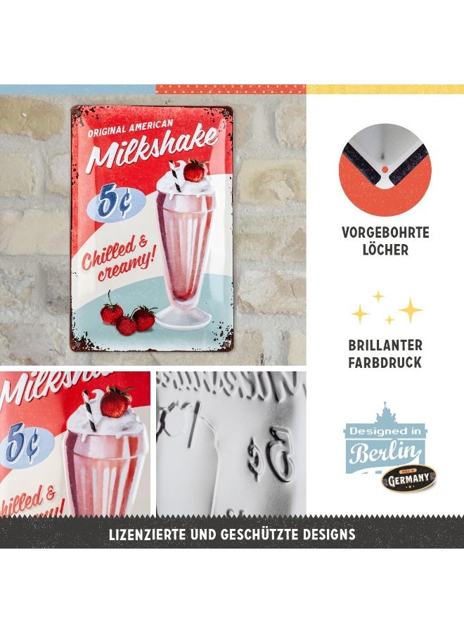 Nostalgic Art Nostalgic-Art Retro Tin Sign, 7.9" x 11.8", USA Diner Milkshake - Gift idea for USA & Diner fans, Metal Plaque, Vintage design for wall decoration - Image 2
